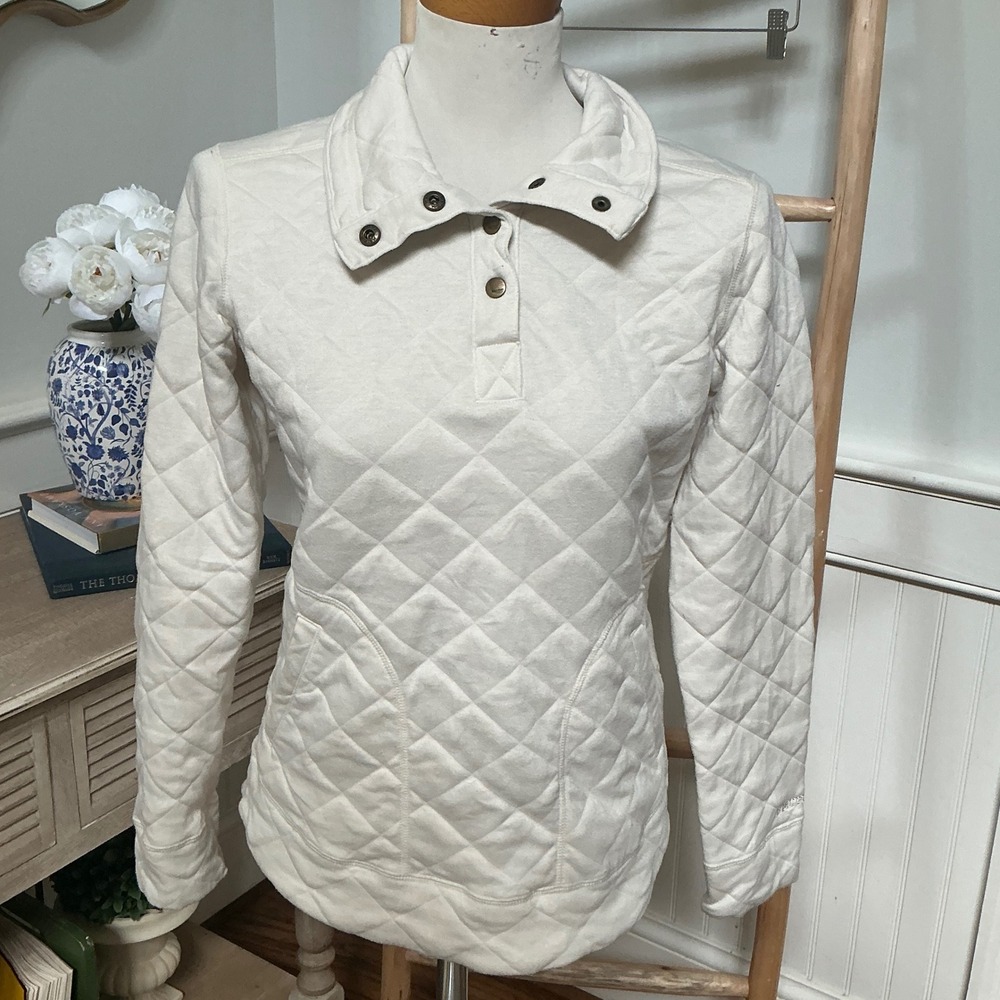 Marmot Women Cream Quilted Snap Neck Pullover Sweatshirt Small SCC-637
